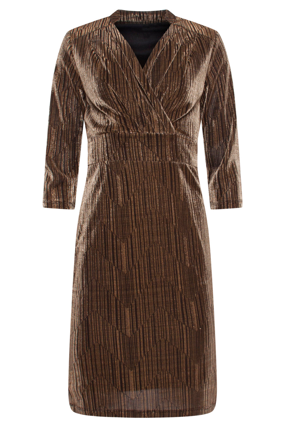 23730-025 Glitter V-Hals Jurk | Gold