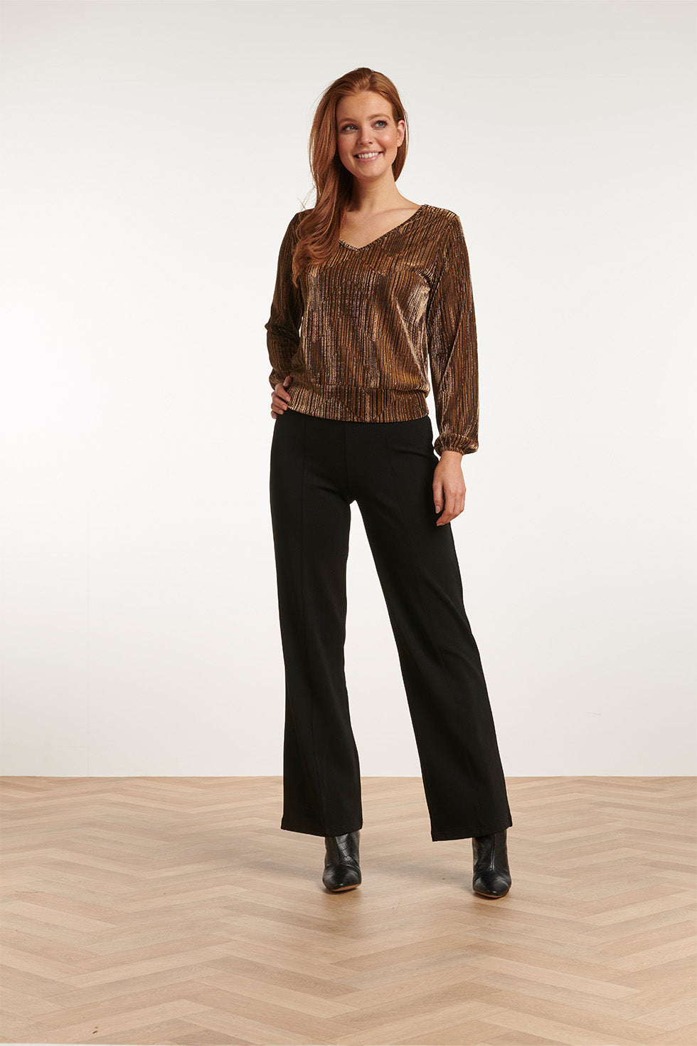 23731-025 Glitter V-Hals Top | Gold