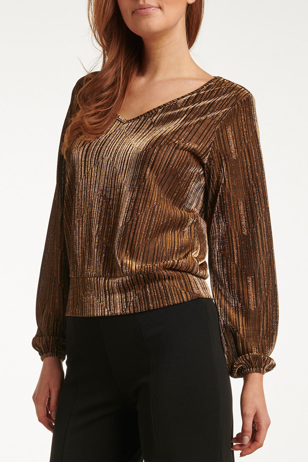 23731-025 Glitter V-Hals Top | Gold