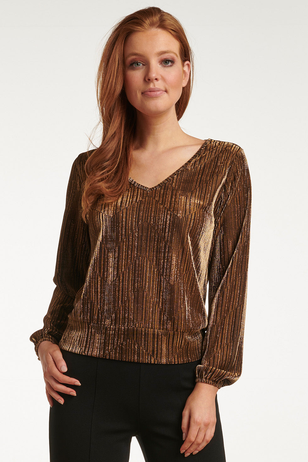 23731-025 Glitter V-Hals Top | Gold