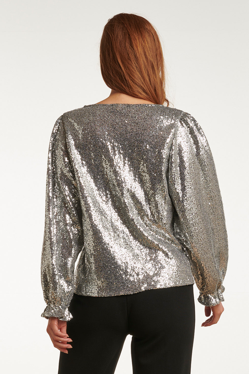 23738-020 En Glitter V-Hals Top Voor Dames | Silver
