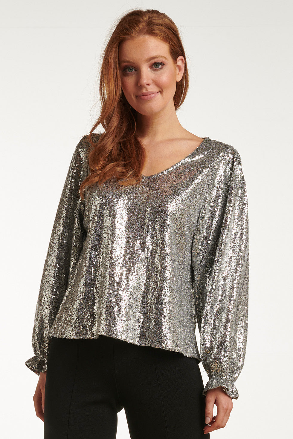 23738-020 en Glitter V-Hals Top Voor Dames | Silver