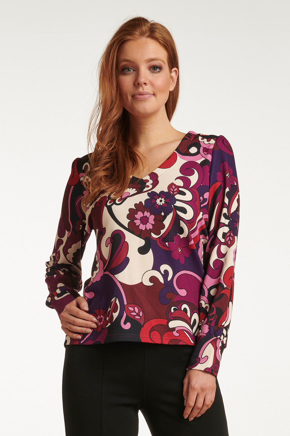 23742-380-998 Multi e Bloemenprint V-Hals Top Voor Dames | Purple - Muticolour