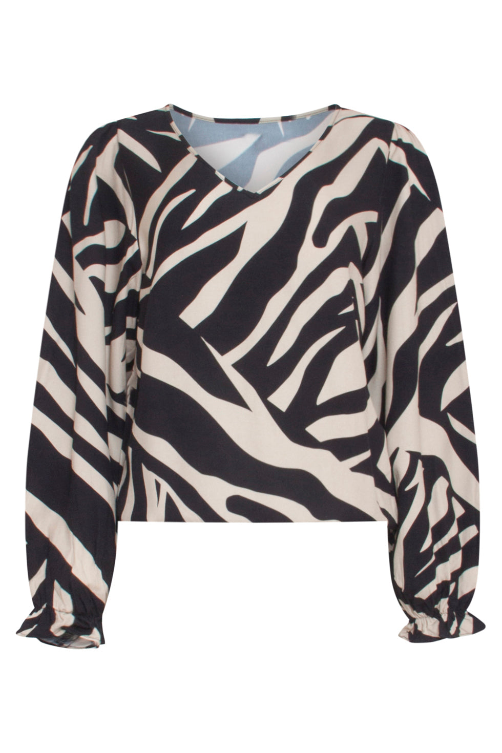 23744-010-999 Zebra Print V-Hals Top Voor Dames | Off White - Black