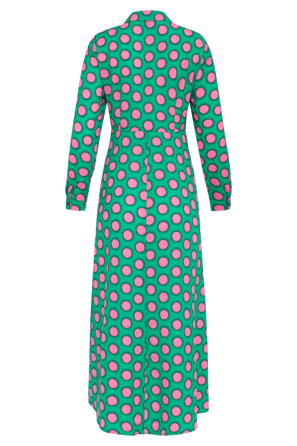 23801 Maxi Blouse Jurk Met Retro Print | Green - Fuchsia