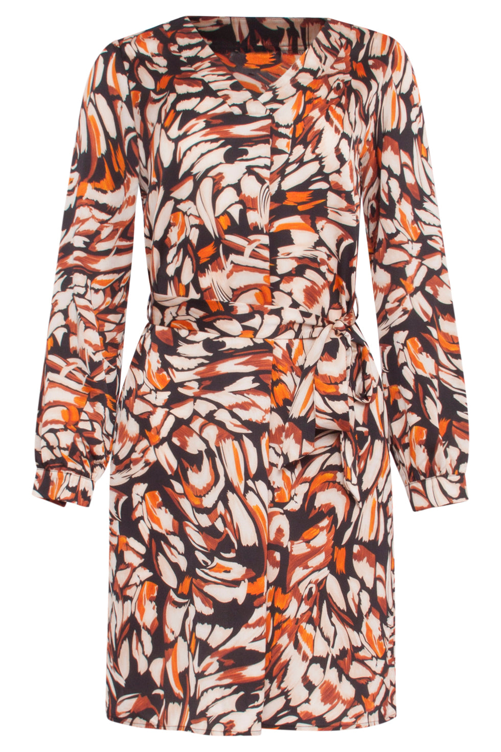 23809 Damesmode: Multi Abstracte Print V-Hals Jurk | Muticolour