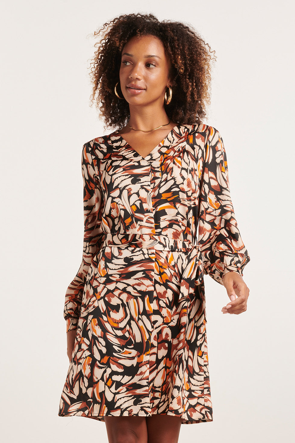 23809 Damesmode: Multi Abstracte Print V-Hals Jurk | Muticolour