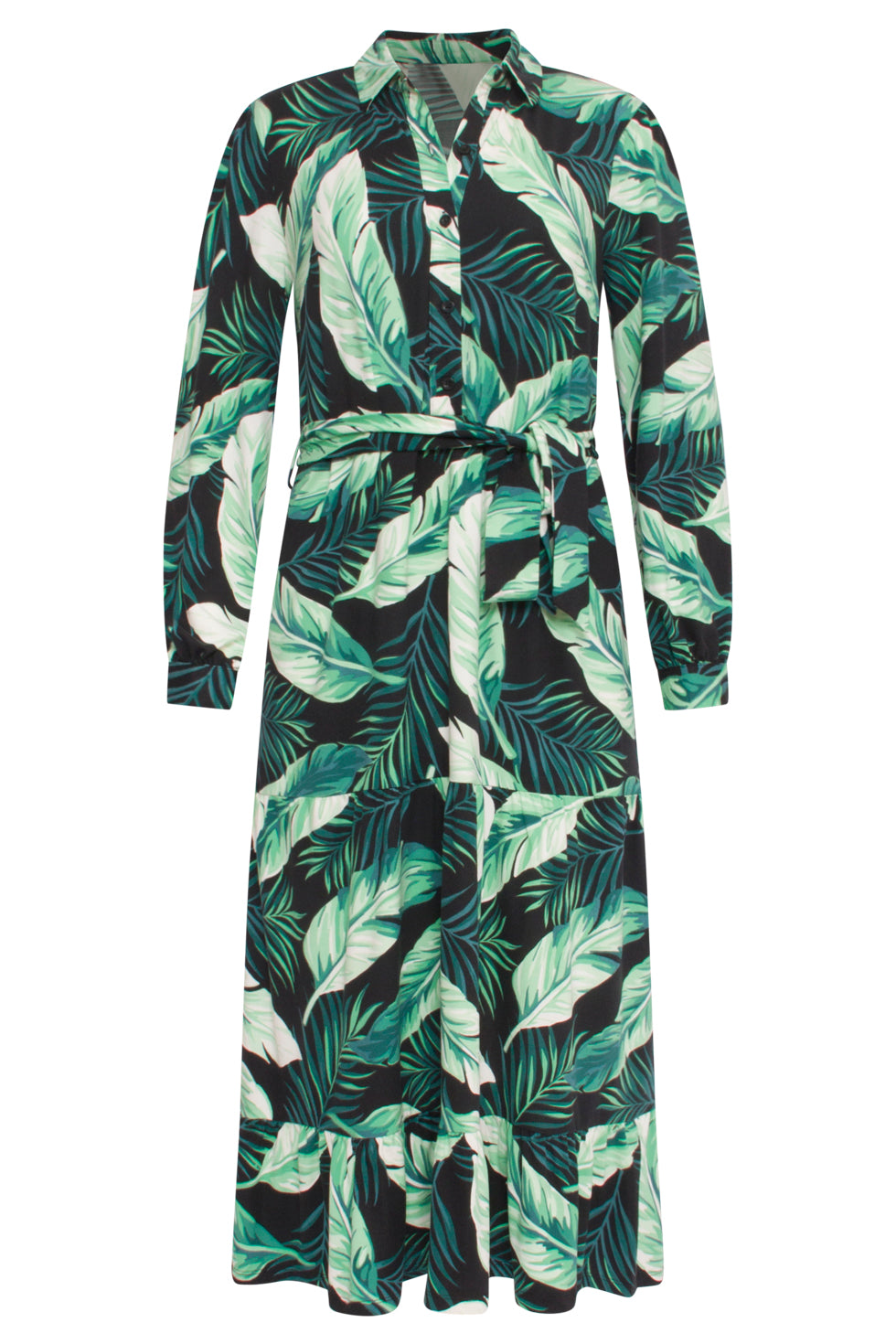 23812 Multi Bladerprint V-Hals Jurk | Black - Green