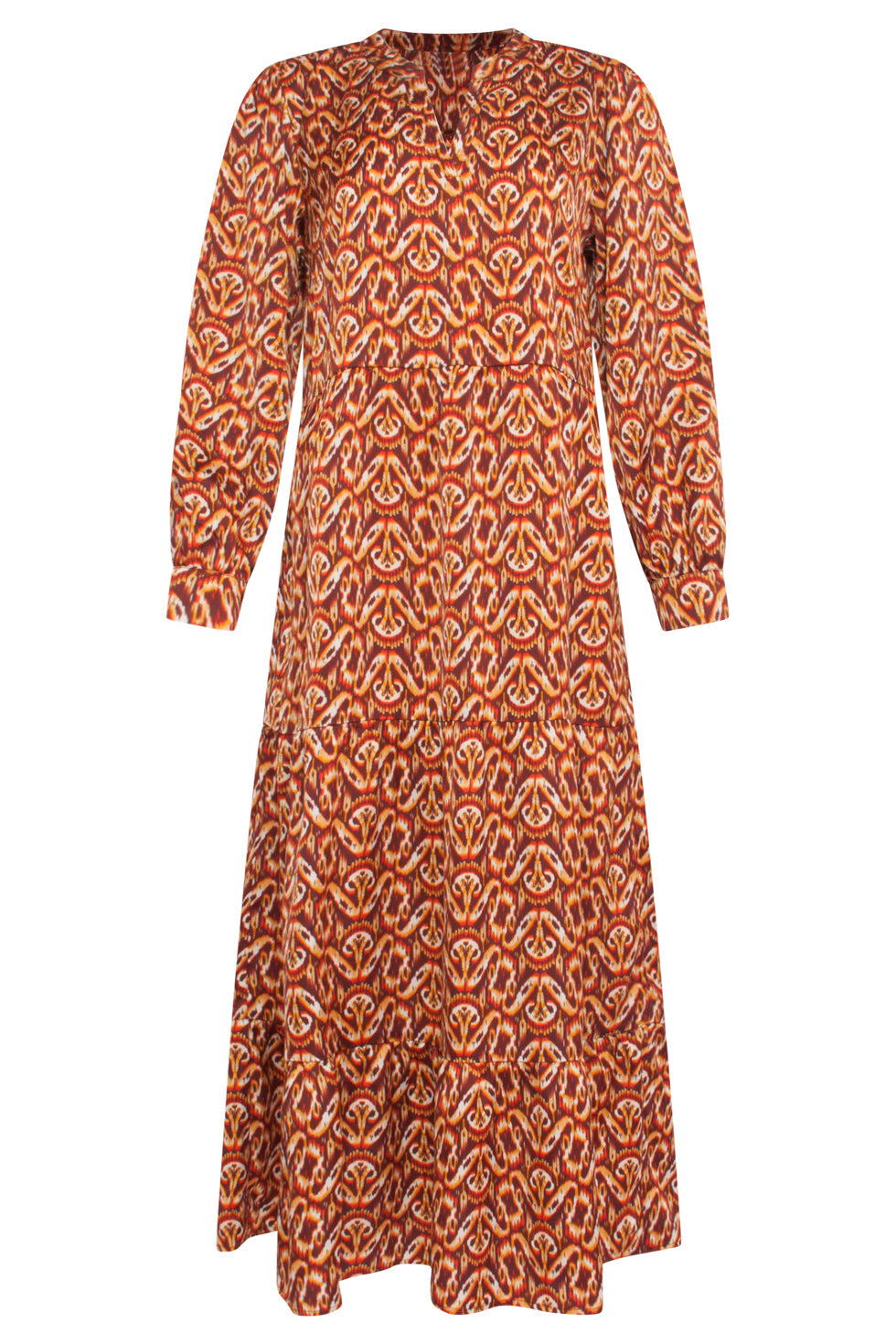 23816 - Abstracte Print V-Hals Jurk | Brown - Orange