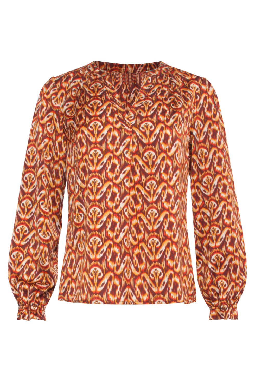 23817 - Abstracte Print V-Hals Top | Brown - Orange