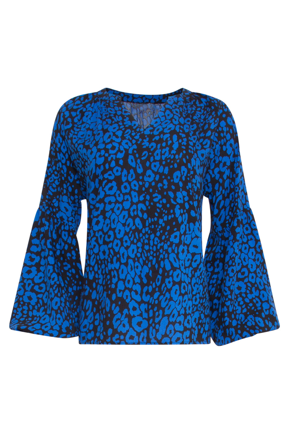 23826 V-Hals Top Met Wijd Uitlopende Mouwen | Black - Cobalt