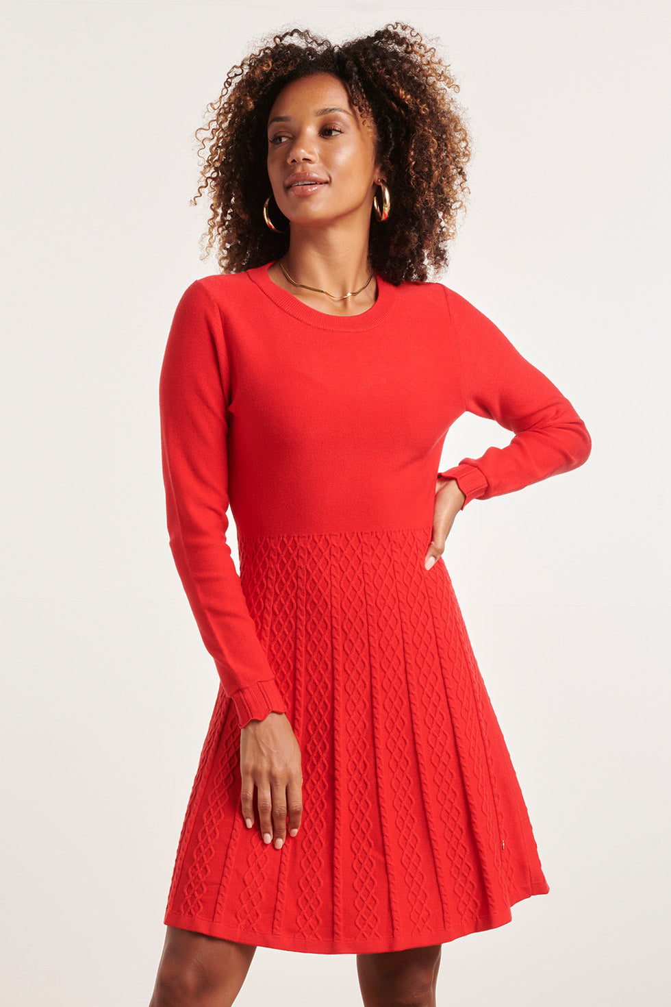 23827 Ronde Hals Jurk Met Uitlopende Rok | Red