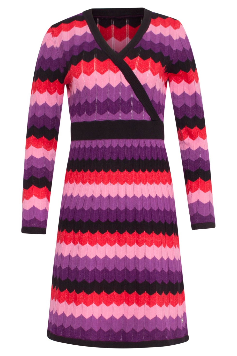 23831 Paarse Multi Zigzag Print V-Hals Jurk | Muticolour