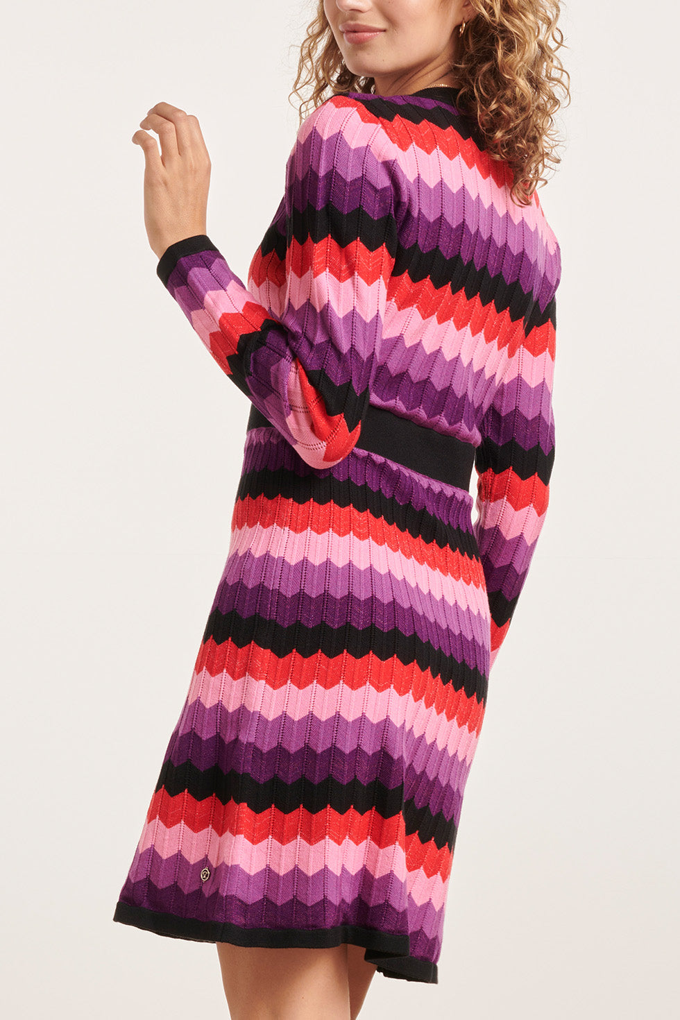 23831 Paarse Multi Zigzag Print V-Hals Jurk | Muticolour