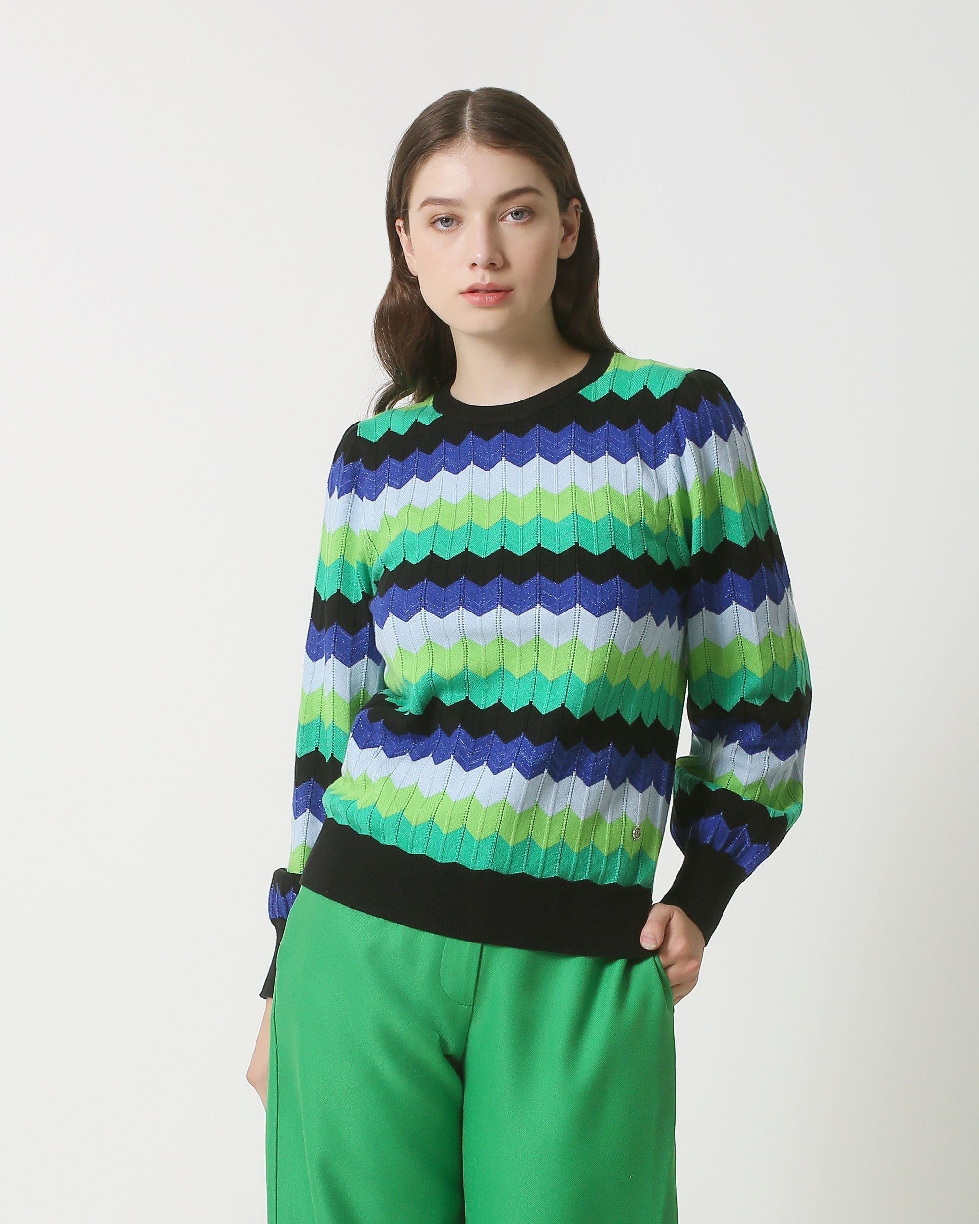 23832 Multi Zigzag Print Ronde Hals Top | Muticolour