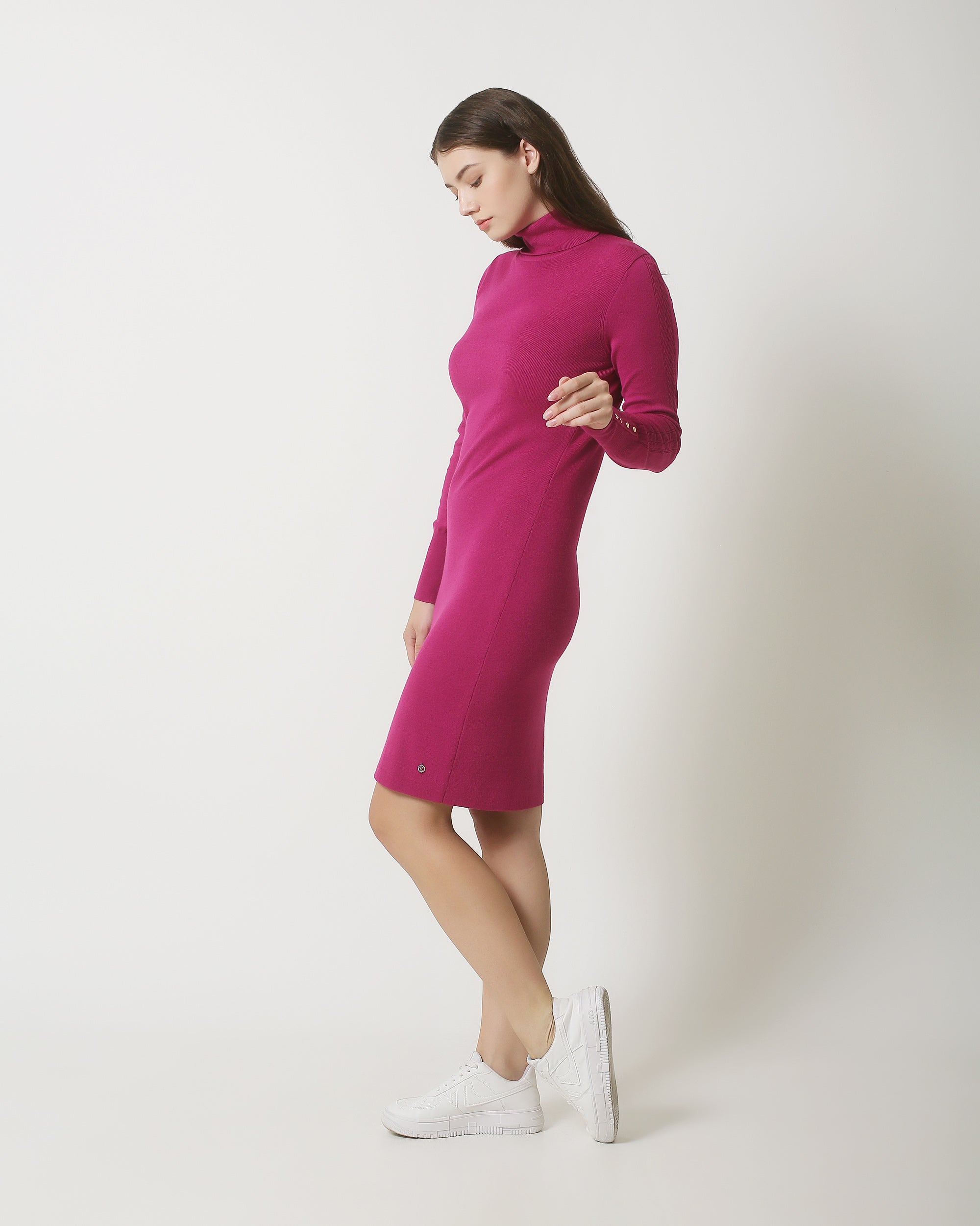 23840 Paarse Turtle Neck Jurk | Purple