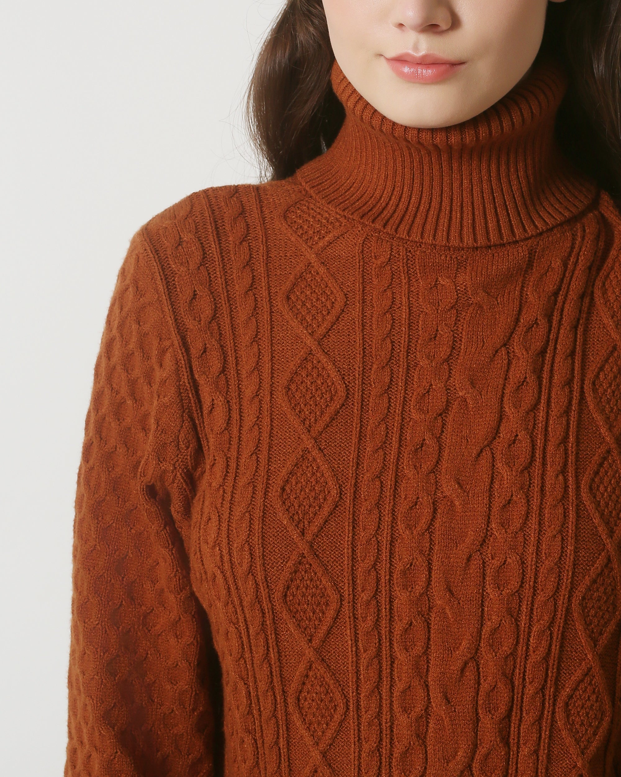 23843 E Turtle Neck Jurk | Brown
