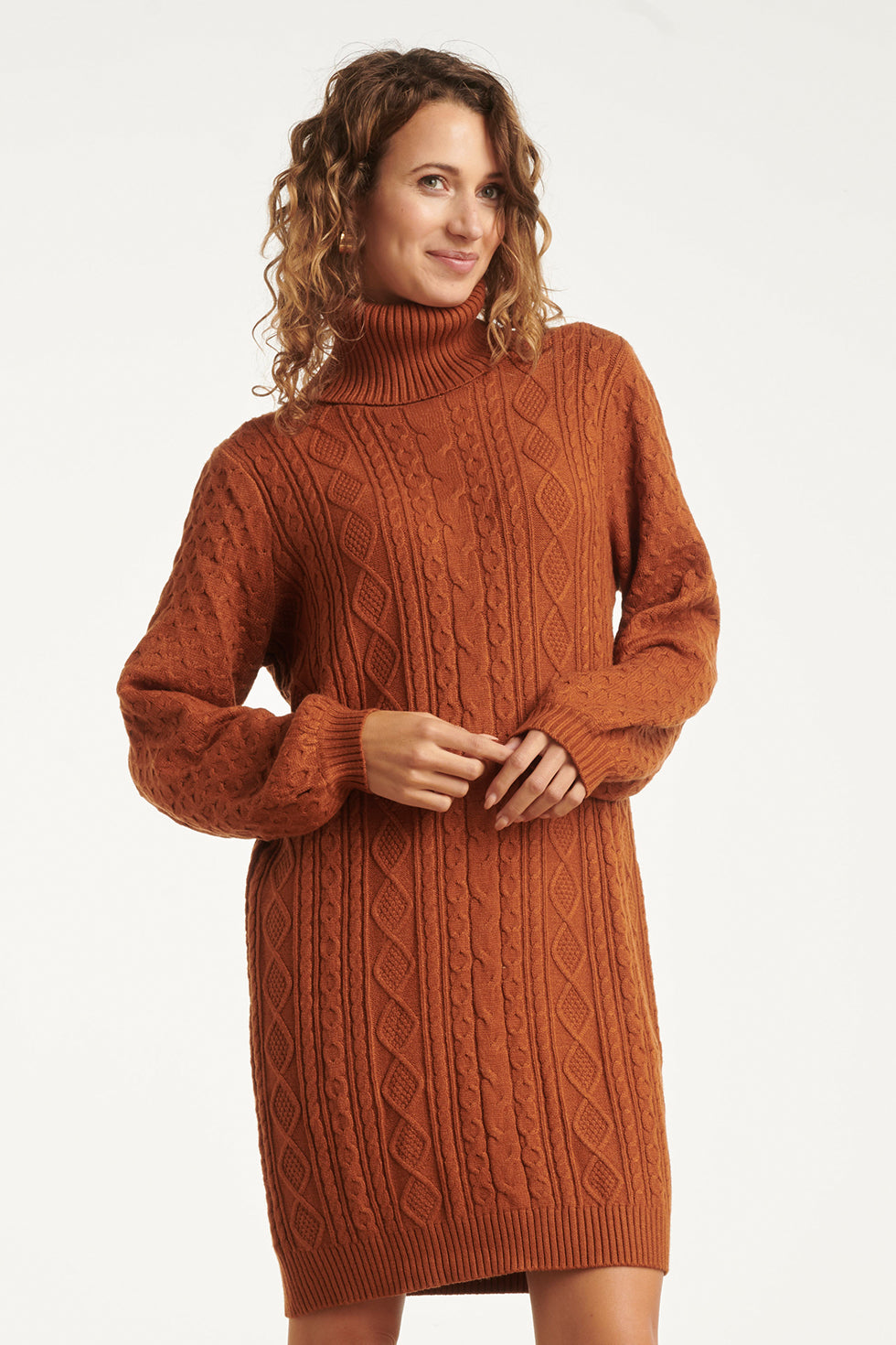 23843 E Turtle Neck Jurk | Brown