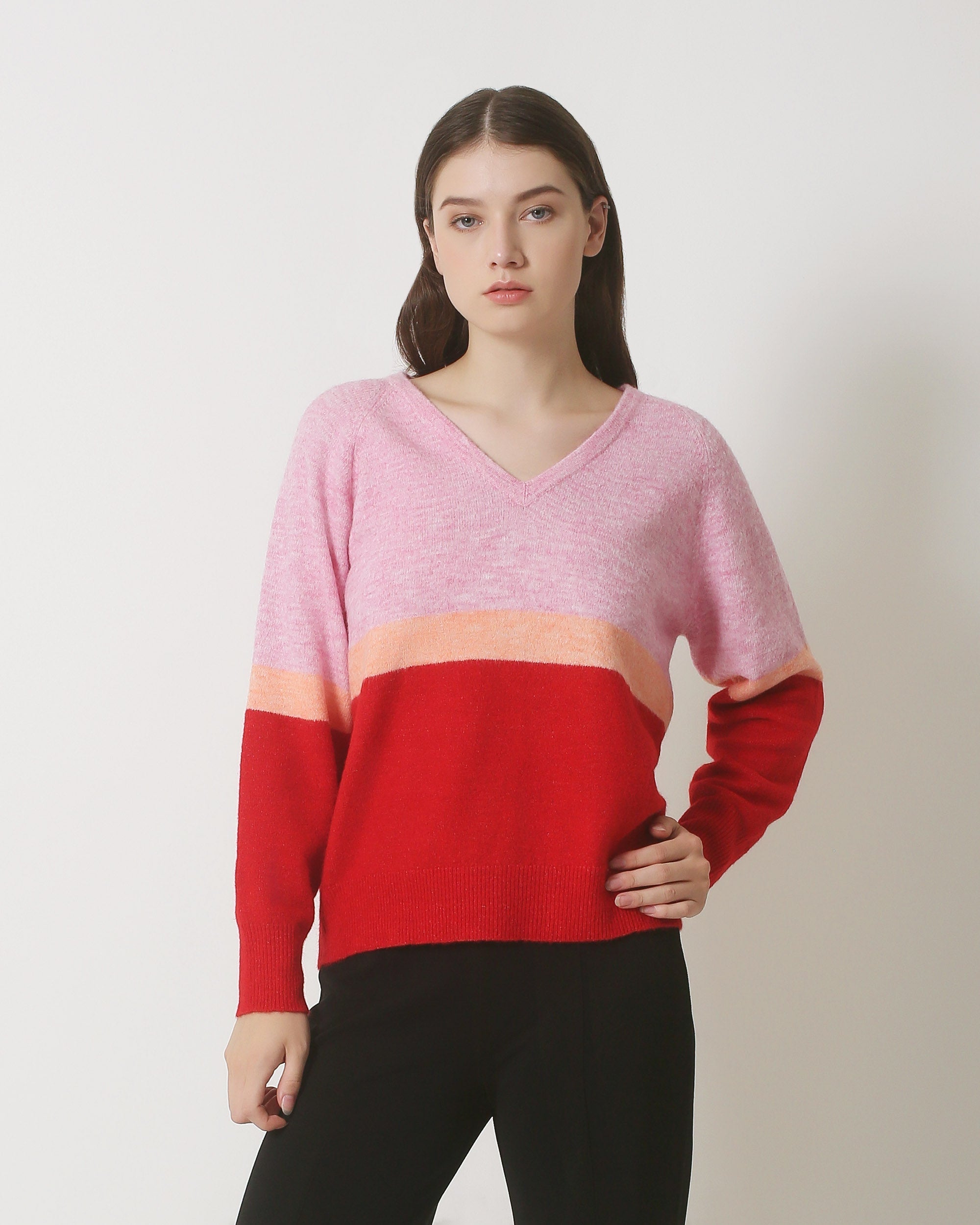 23853 Dames Top Met V-HalsStreepjesprint | Muticolour