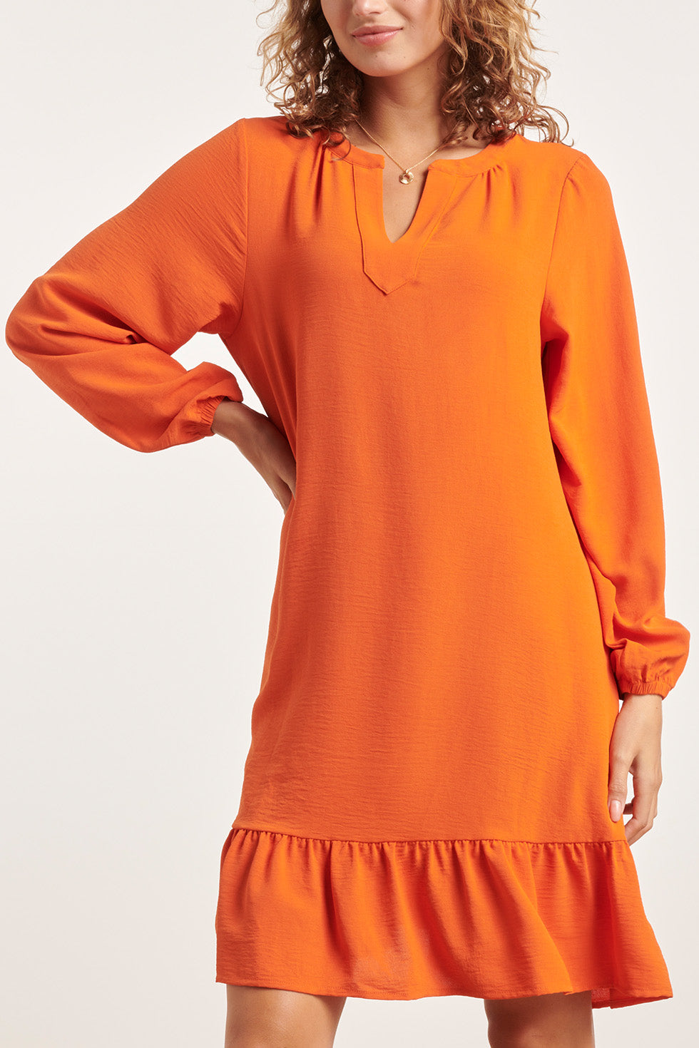 23878 Winter Jurk Met Lange Pof Mouwen | Orange