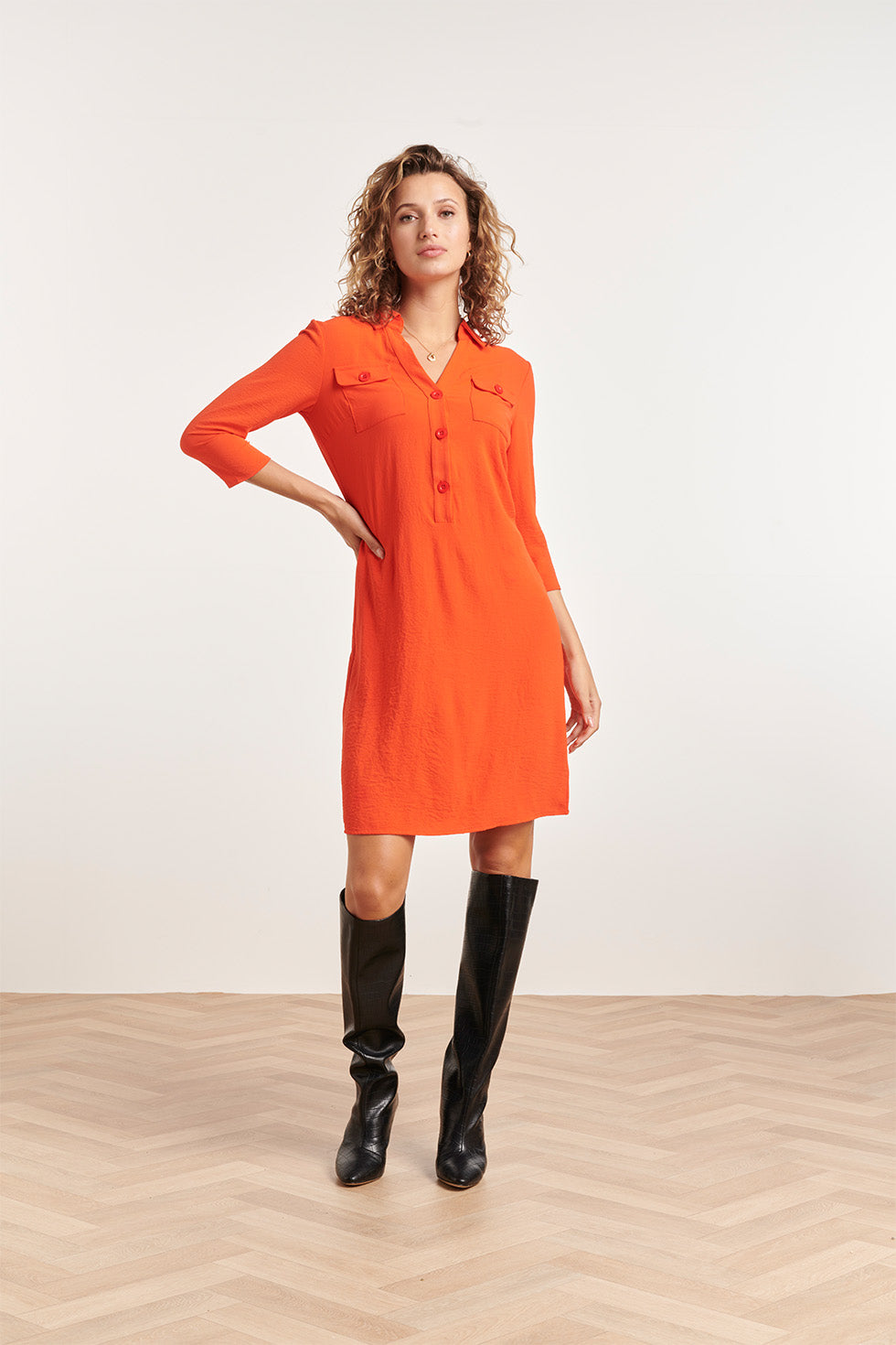 23880 Winterjurk Met Driekwart Mouwen, Polo Kraag | Red