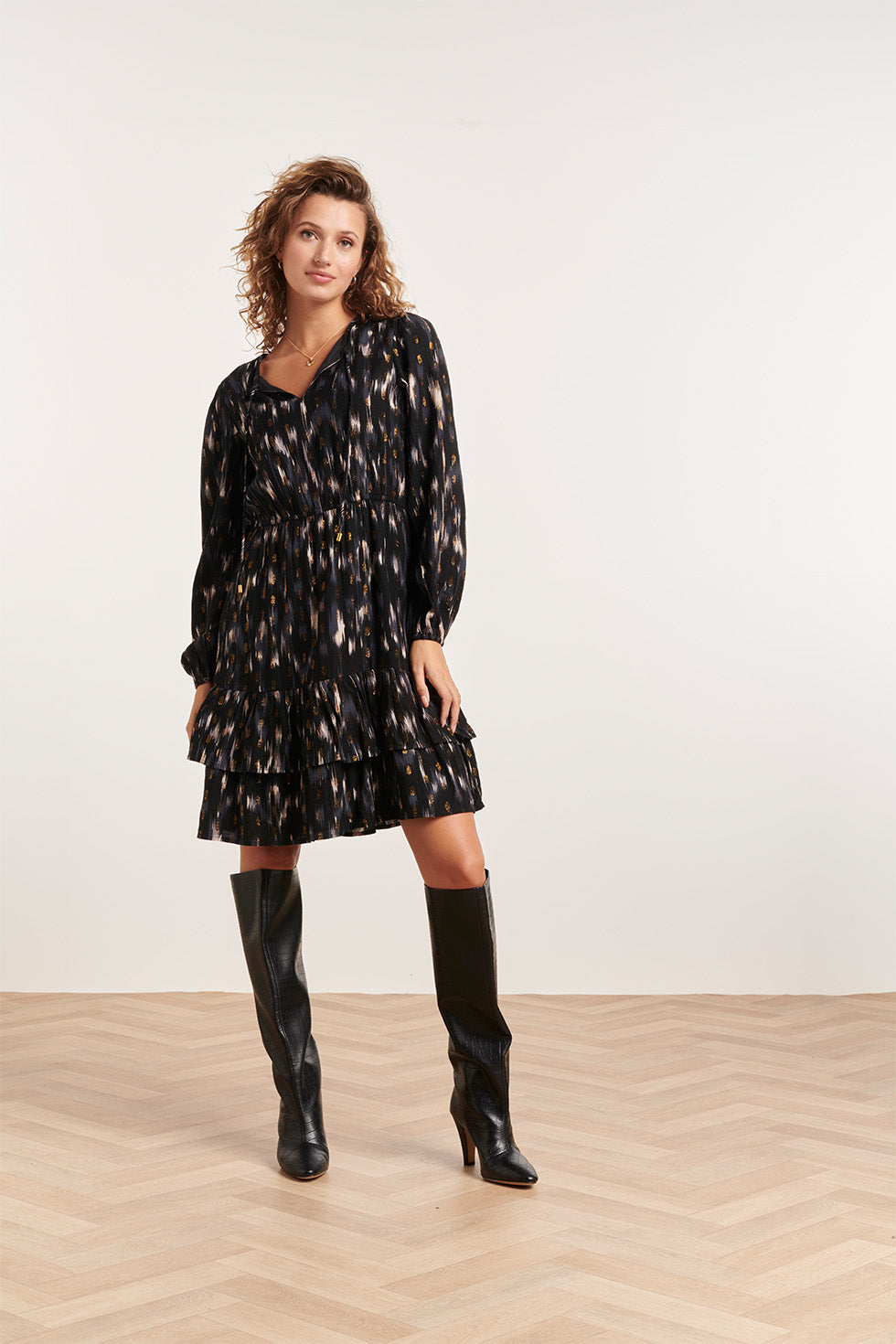23882 Stijlvolle Jurk Met Grafische PrintLurex Draad | Navy - Black