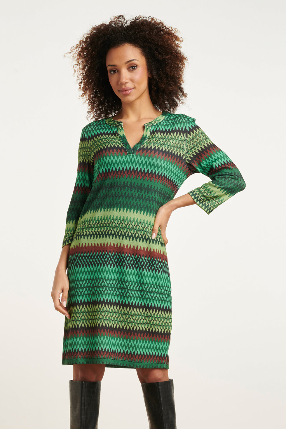 Smashed Lemon 23896-530-998 Zigzag Jurk | Green - Muticolour