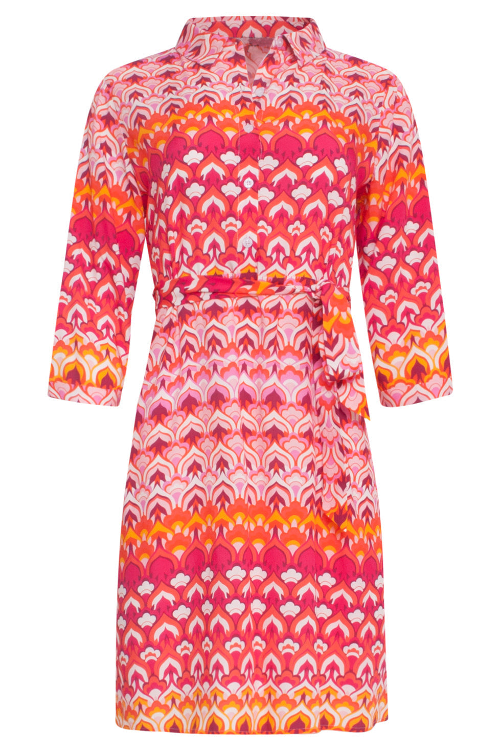 24002 Retro Print Shirtjurk Met Riemframbozentonen | Pink-Multicolour