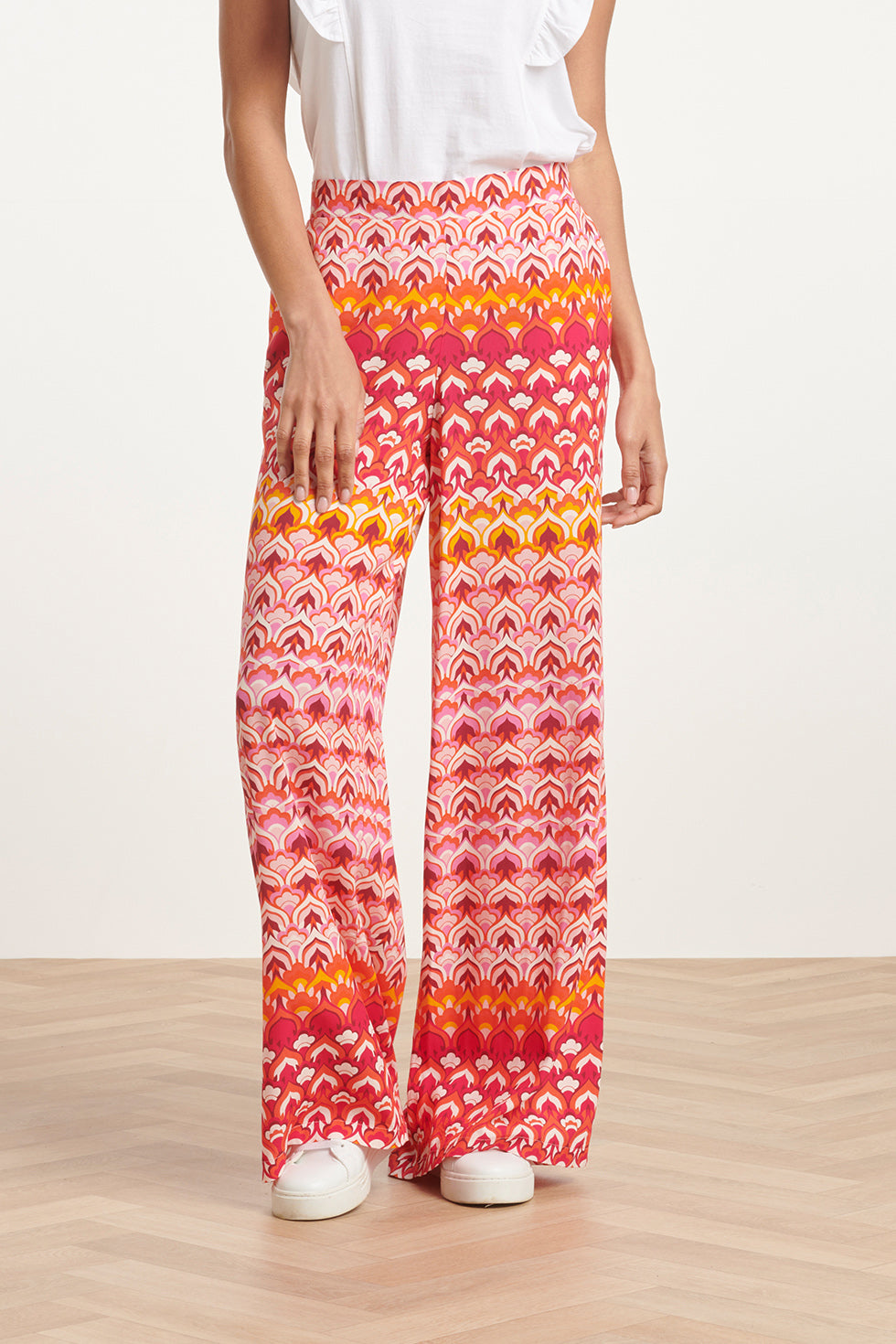 24003 Retro Print Losvallende Broekframbozentonen | Pink-Multicolour