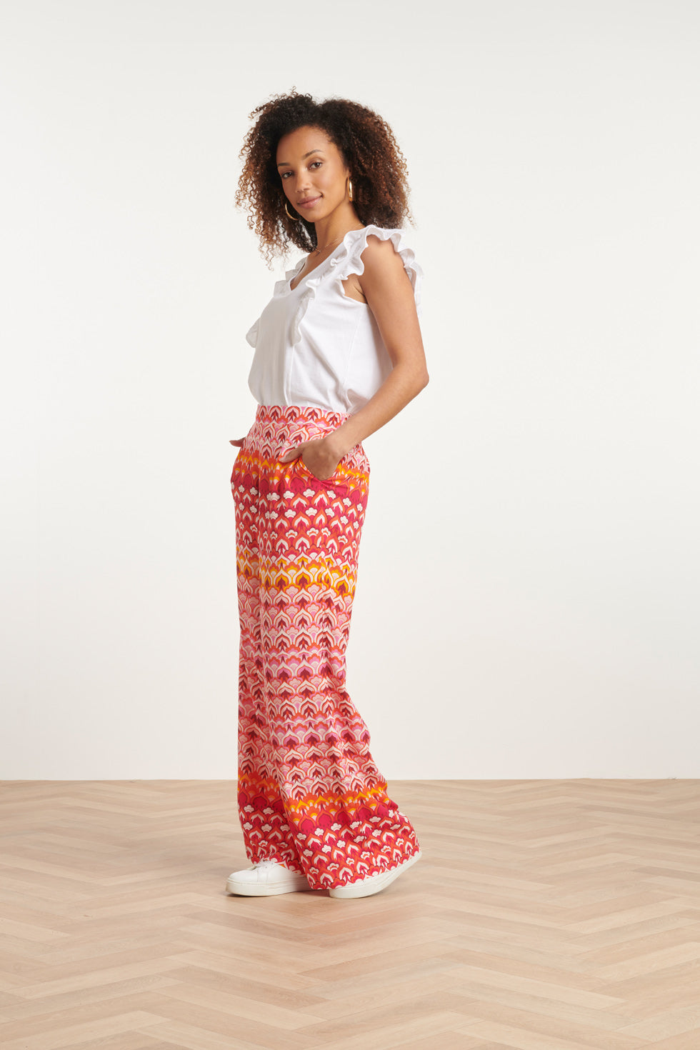 24003 Retro Print Losvallende Broekframbozentonen | Pink - Muticolour