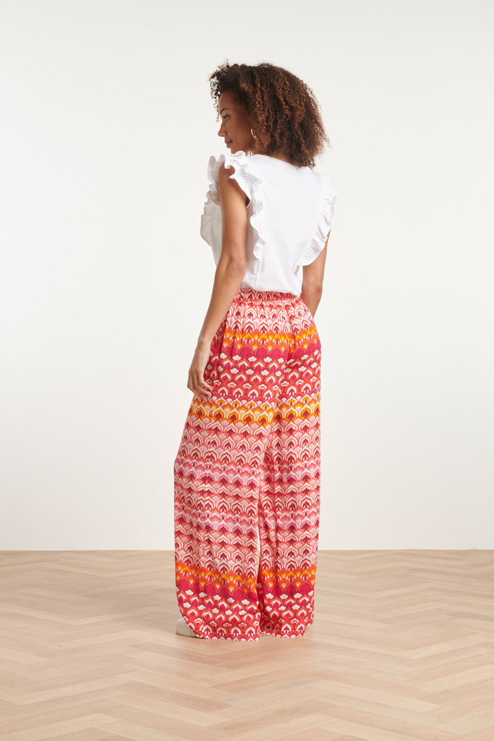 24003 Retro Print Losvallende Broekframbozentonen | Pink - Muticolour