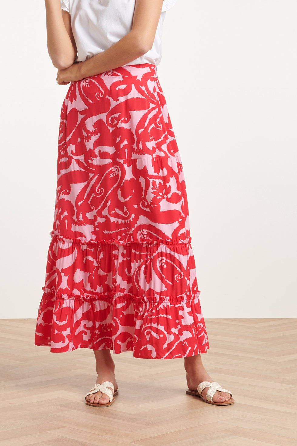 24006 Bloemen Barok Maxi Rok | Pink-Red