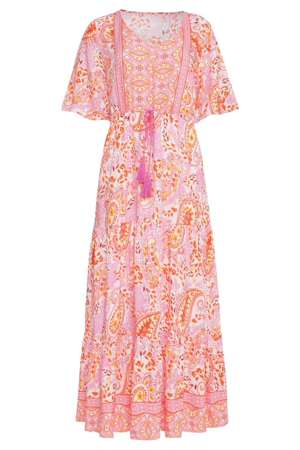 24014 Maxi Zomerjurk Met Paisley Print | White - Muticolour