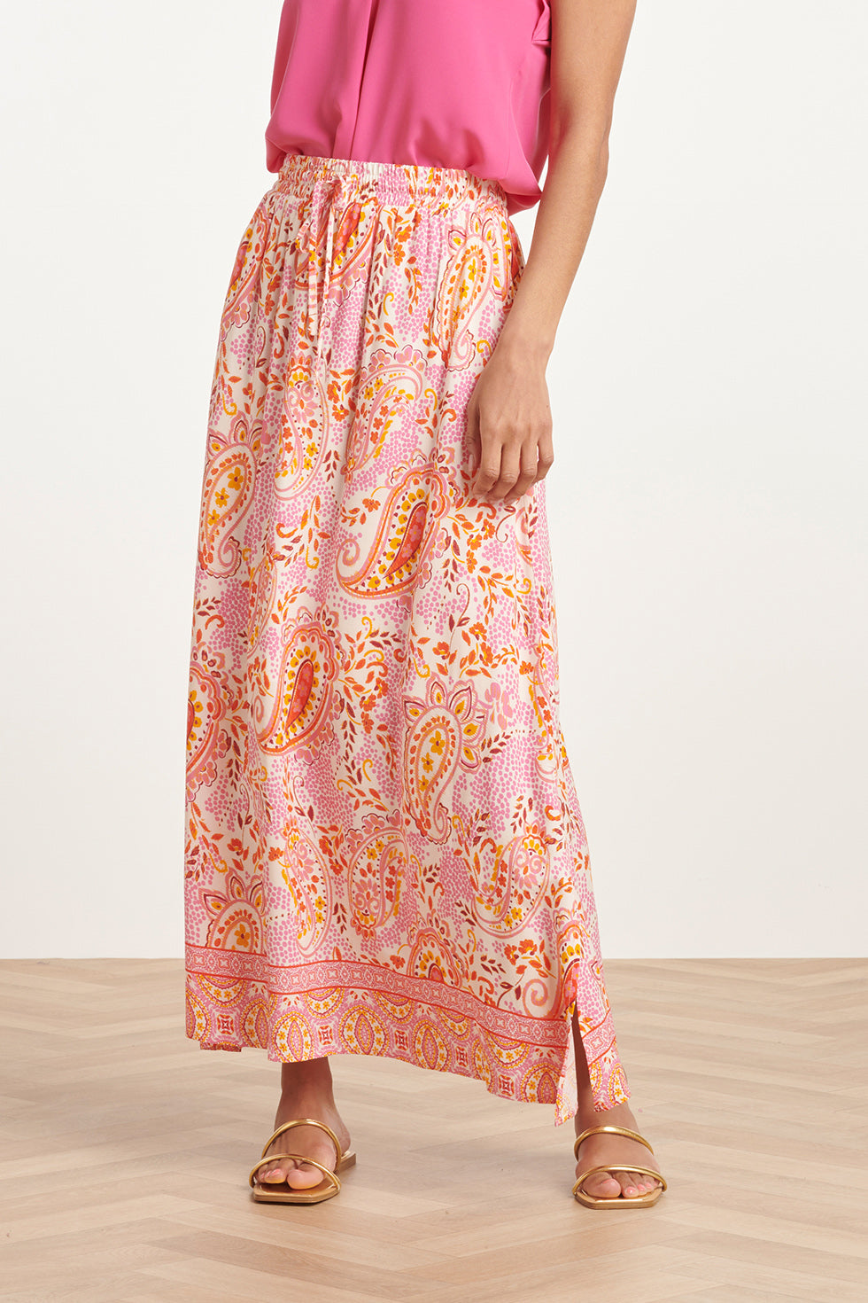 24015 Maxi Zomerrok Met Paisley Print | White - Muticolour