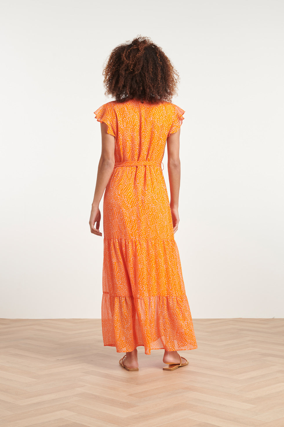 24016 Polka Dot Chiffon Jurk | Orange-Pink