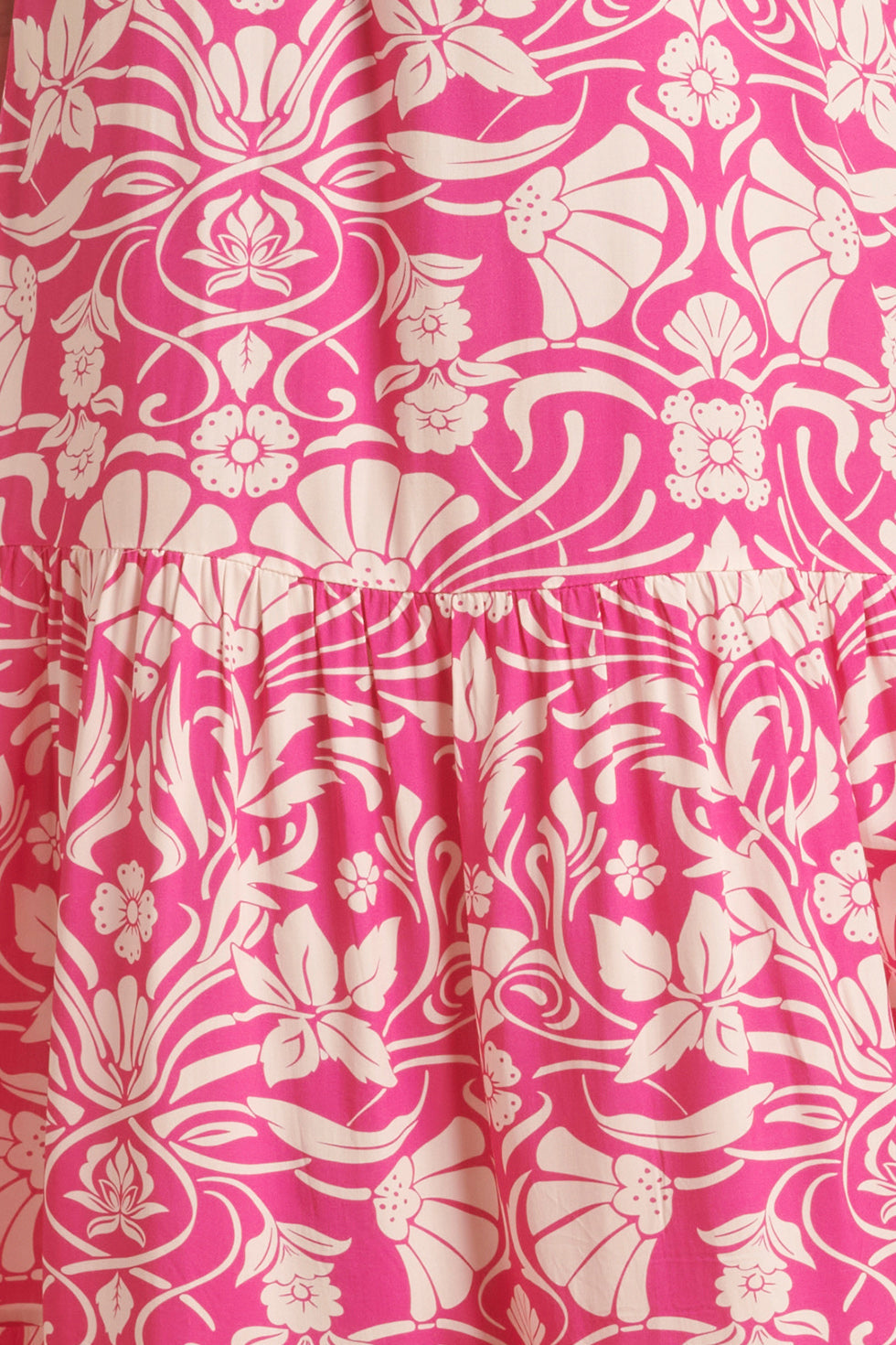 24022 Zomerse Spaghettibandjes Jurk Met Bloemenprint | Fuchsia-White