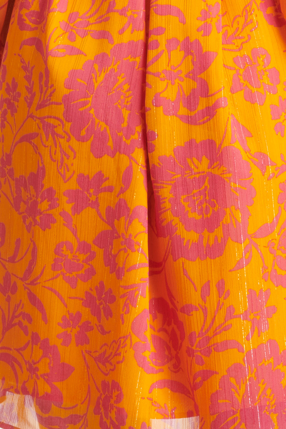 24024 V-Hals Chiffon Jurk Met Ballonmouwen | Orange-Fuchsia