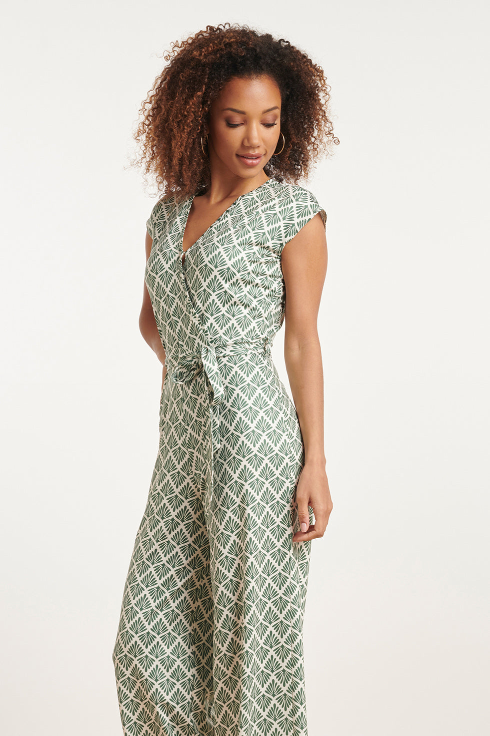 24033 Wikkelstijl Jumpsuit Met Ornament Print | Army-Off-White