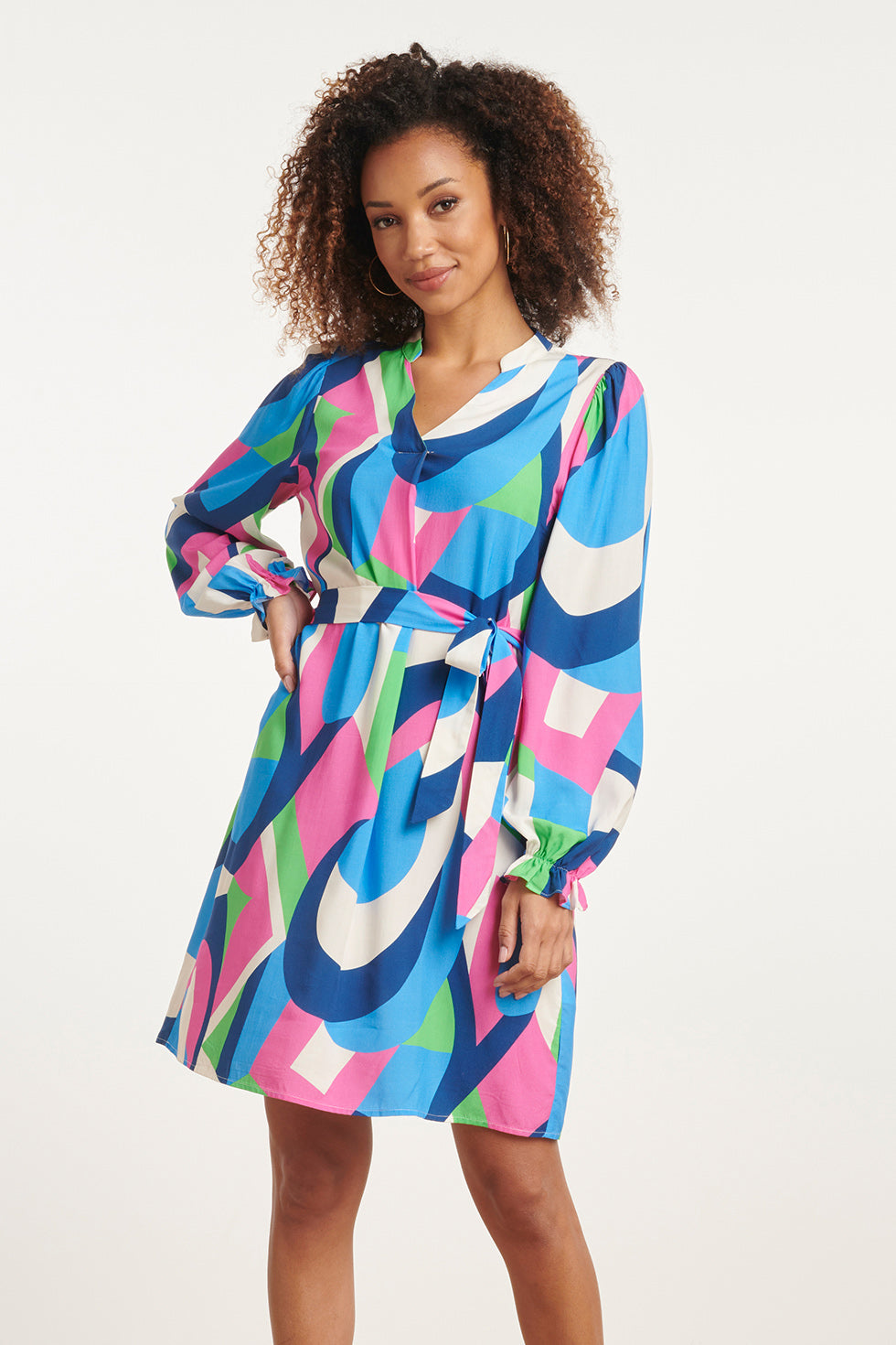 24042 Klassieke Jurk | White-Multicolour