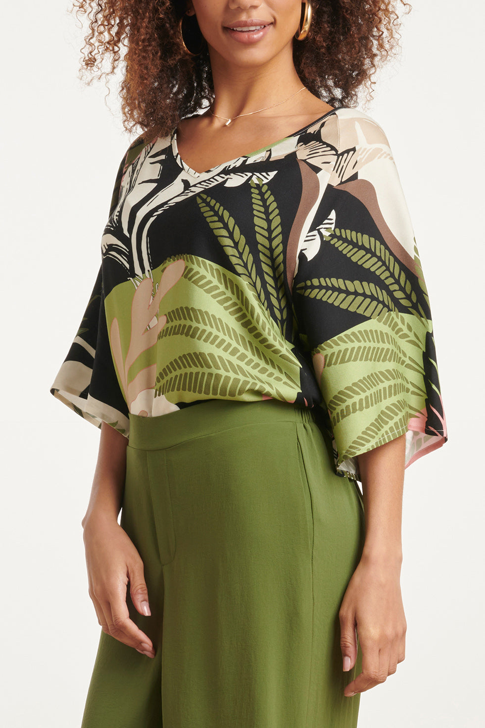 24046 Diep V-Hals Zomerse Top | Black - Muticolour