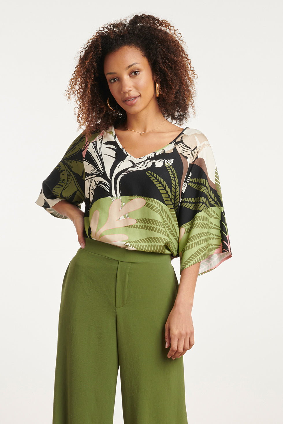 24046 Diep V-Hals Zomerse Top | Black - Muticolour