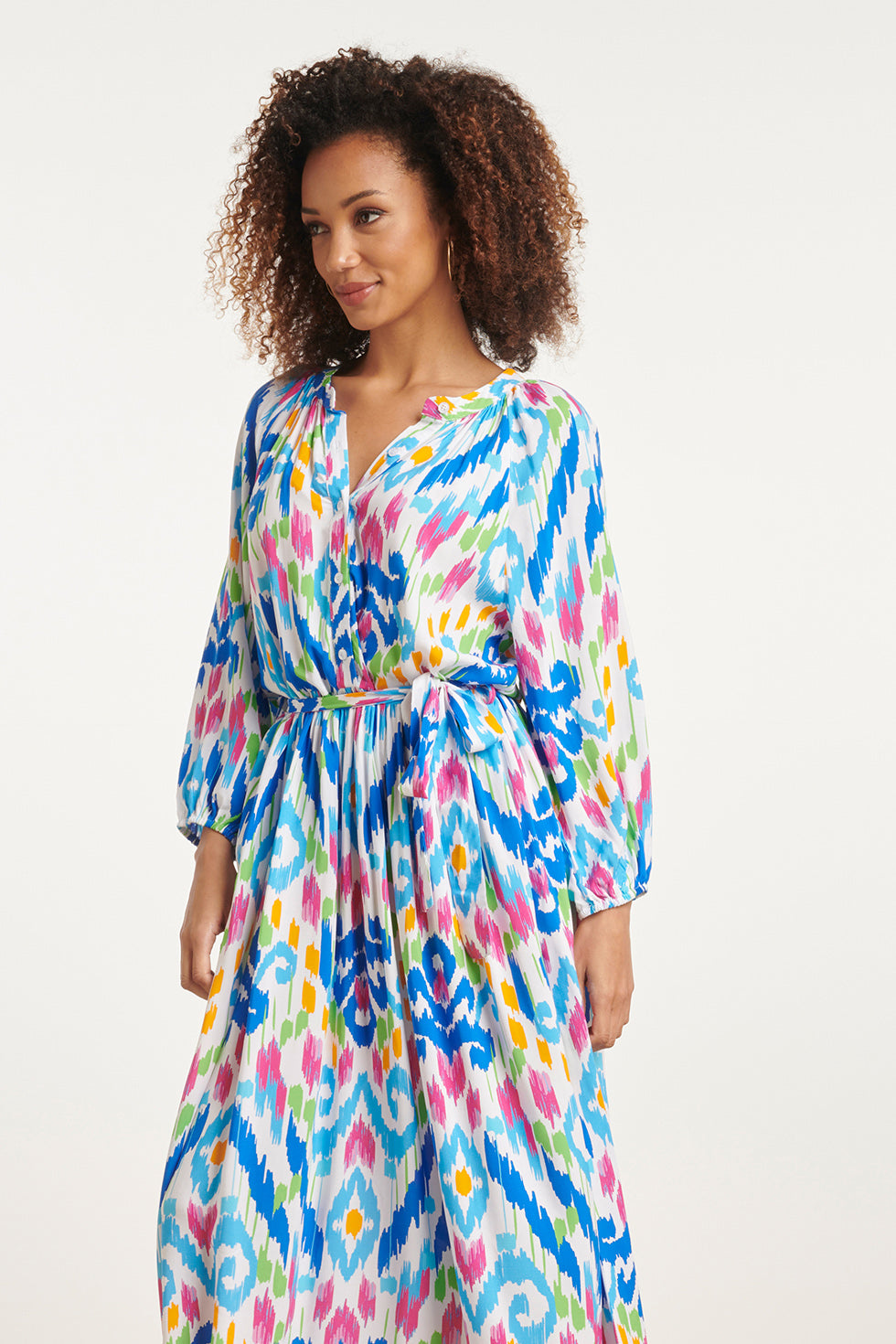 24049 Zomer Maxi Jurk Met Knopen | White-Multicolour