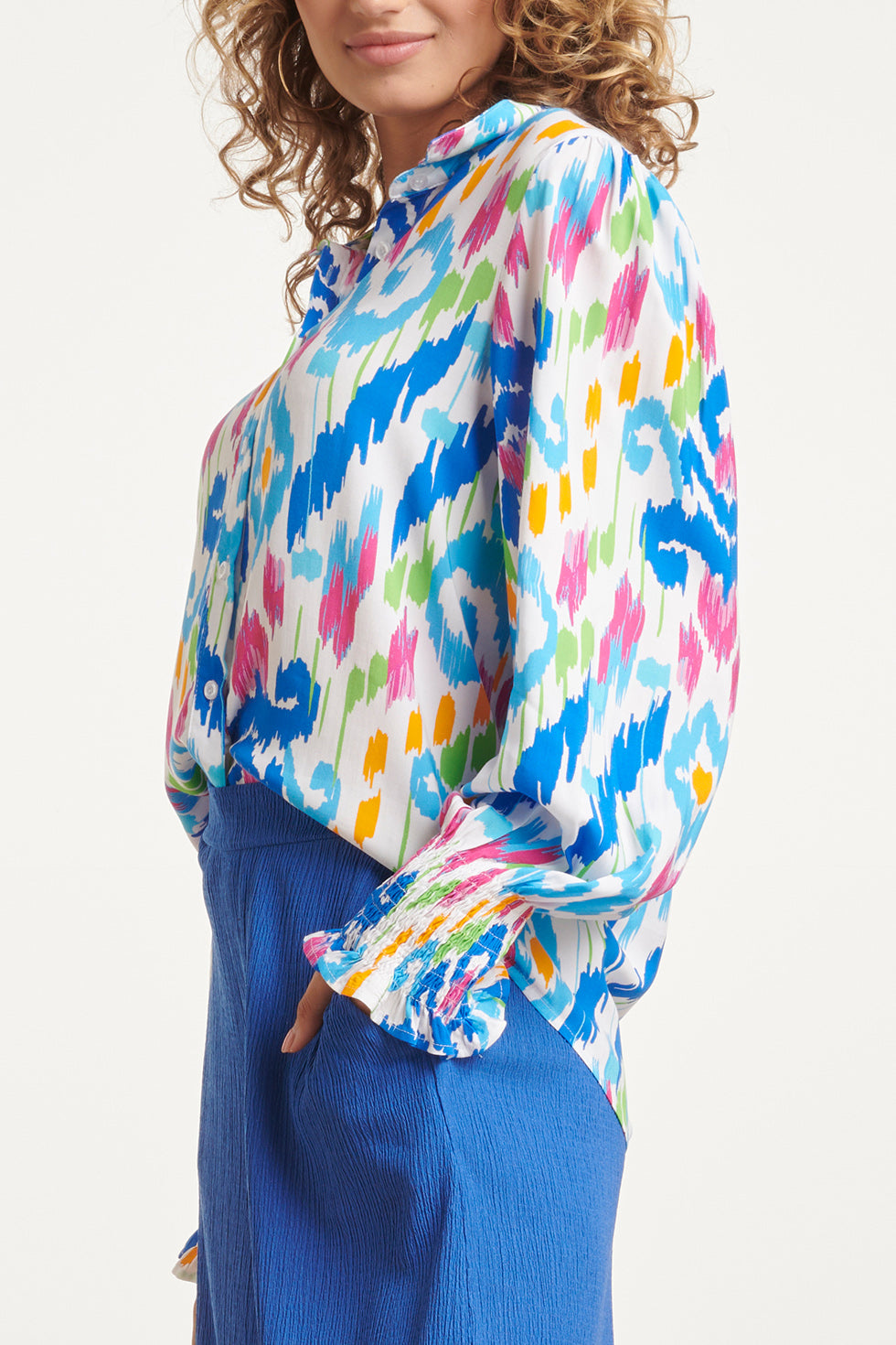 24050 Tribal Print Blouse | White-Multicolour