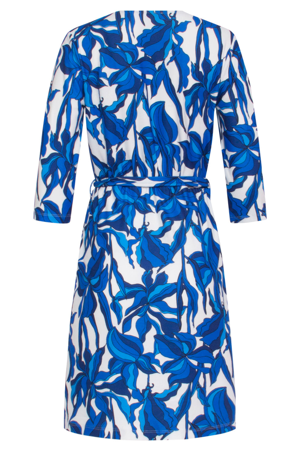 24051 Aansluitende Wrap Jurk Met Stretch | White-Blue