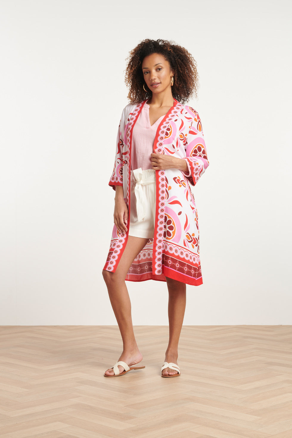 24054 Kimono Met Ornamentprint | White - Muticolour