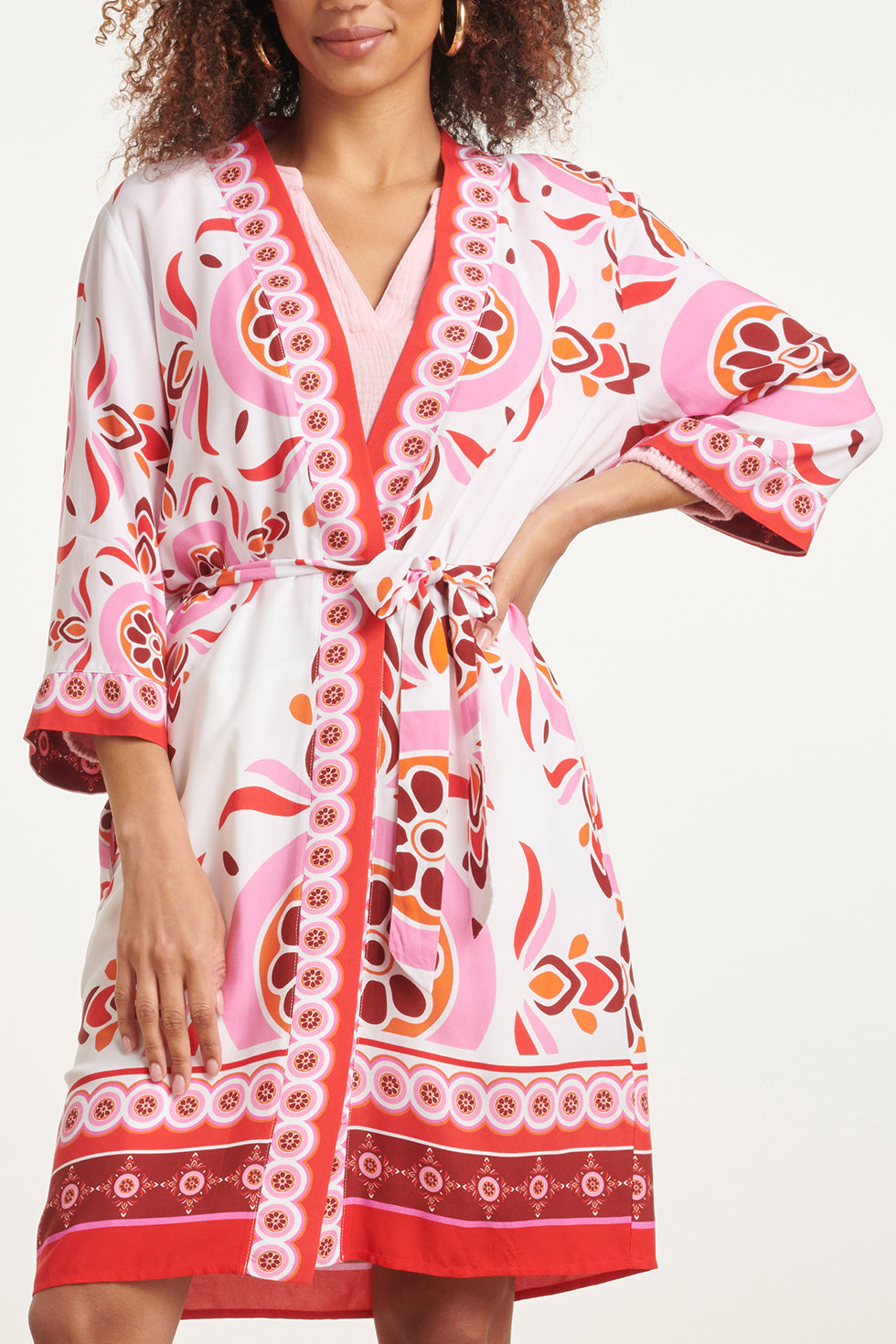 24054 Kimono Met Ornamentprint | White-Multicolour
