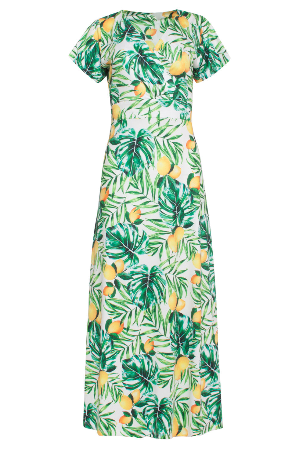 24057 Citroen Bedrukte Maxi Jurk | White - Muticolour