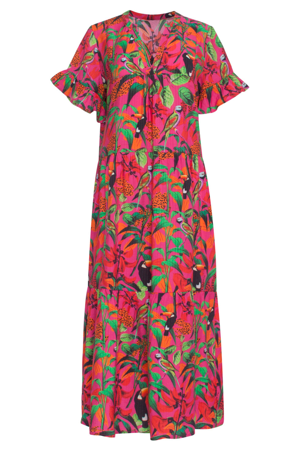 24059 Fuchsia Midi Jurk Met Jungle Print | Fuchsia-Multicolour