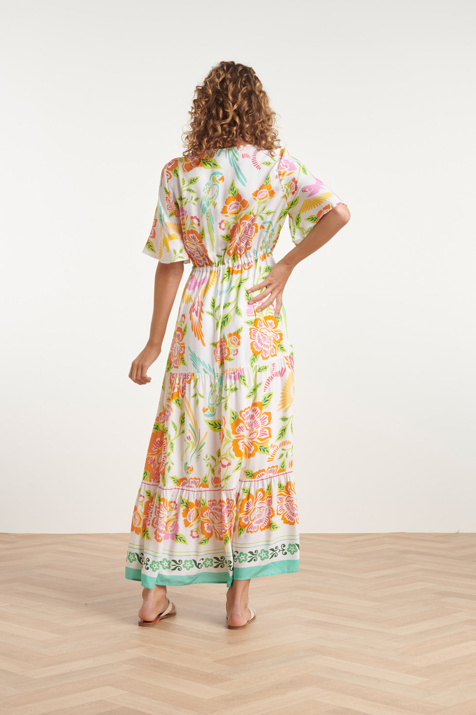 24061 Zomer Maxi Jurk Met Bloemenprint | White-Multicolour