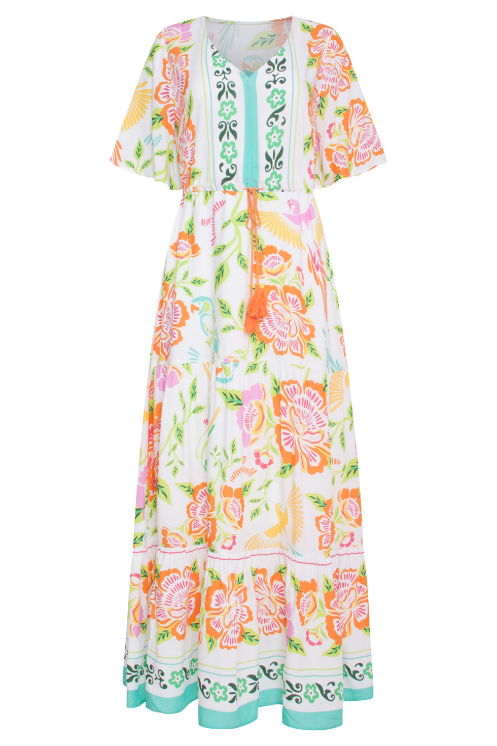 24061 Zomer Maxi Jurk Met Bloemenprint | White - Muticolour